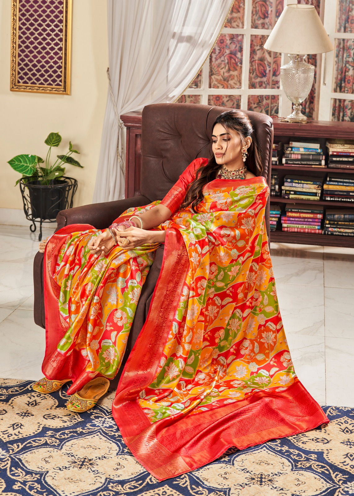 Sunheri Rajpath Designer Satin Printed Sarees Catalog